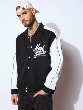 Black & White NEW YORK Embroidery Varsity Jacket-MASCLN SASSAFRAS