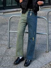 Men Blue & Olive ColorBlock Relax Fit Jeans