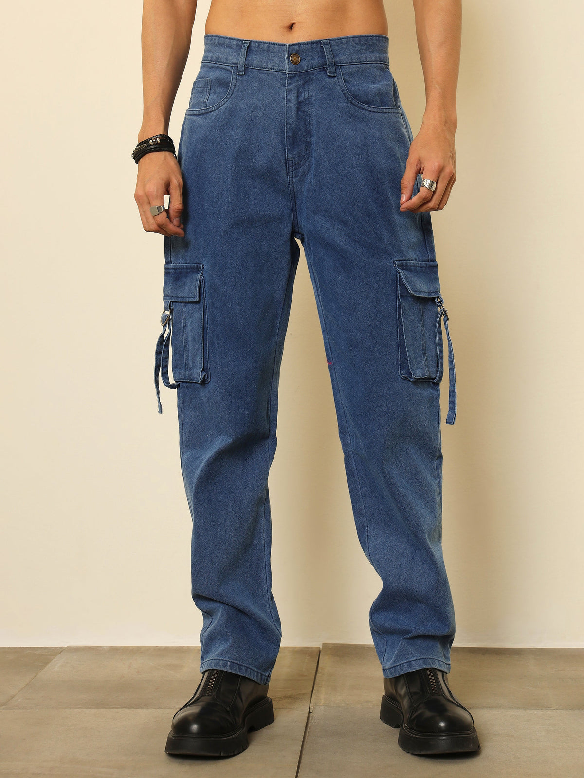 Ice Blue Box Pocket Relax Fit Jeans-MASCLN SASSAFRAS