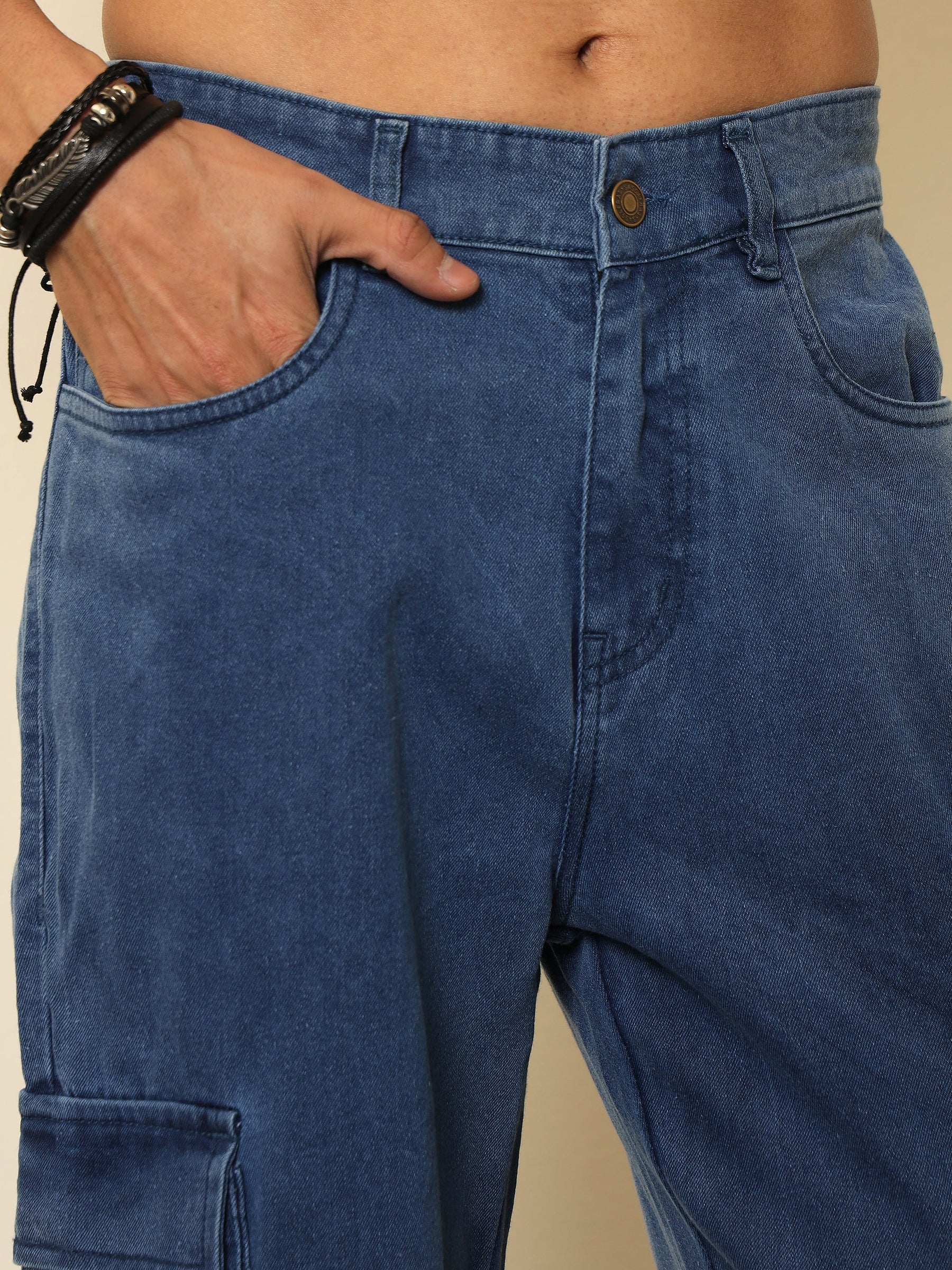 Ice Blue Box Pocket Relax Fit Jeans-MASCLN SASSAFRAS
