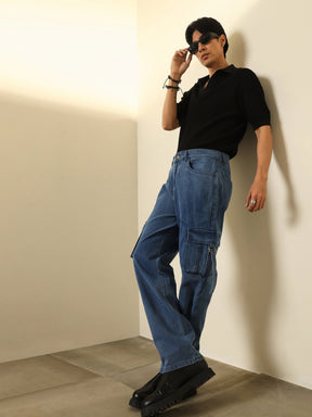 Ice Blue Box Pocket Relax Fit Jeans-MASCLN SASSAFRAS