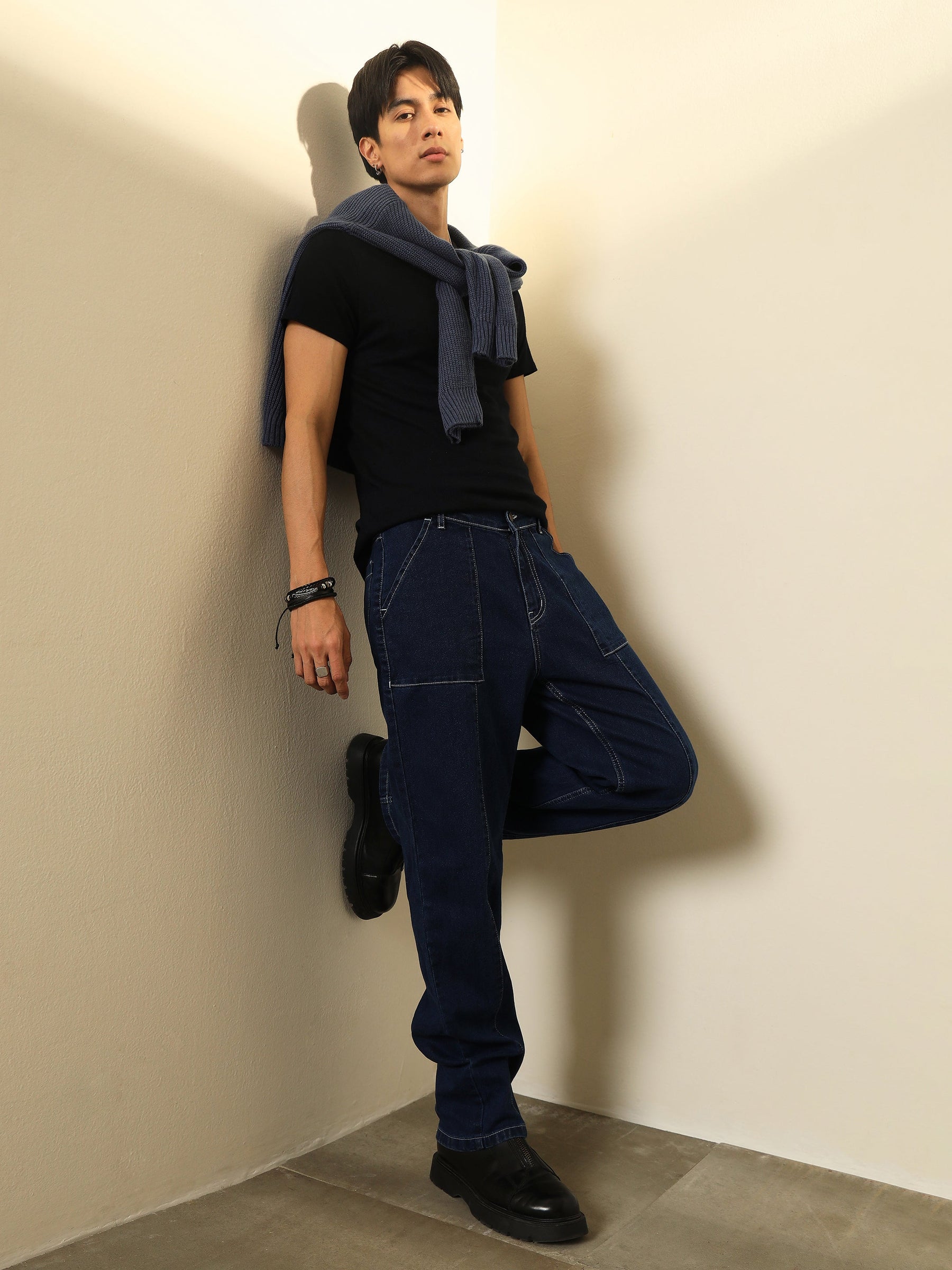 Navy Relax Fit Jeans-MASCLN SASSAFRAS
