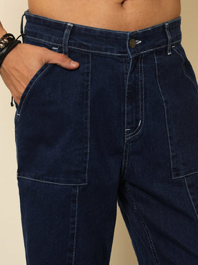 Navy Relax Fit Jeans-MASCLN SASSAFRAS