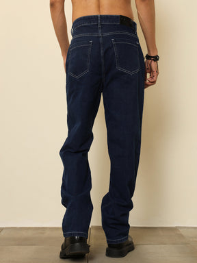 Navy Relax Fit Jeans-MASCLN SASSAFRAS