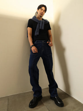 Navy Relax Fit Jeans-MASCLN SASSAFRAS
