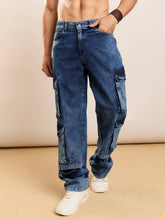 Blue Washed Utility Pocket Relax Fit Jeans-MASCLN SASSAFRAS