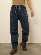 Blue Front Zipper Baggy Fit Jeans-MASCLN SASSAFRAS