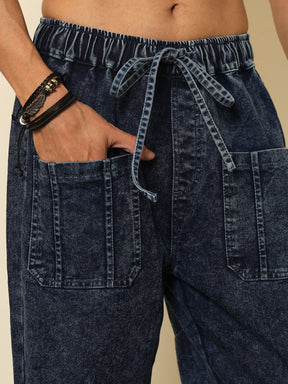 Blue Front Zipper Baggy Fit Jeans-MASCLN SASSAFRAS