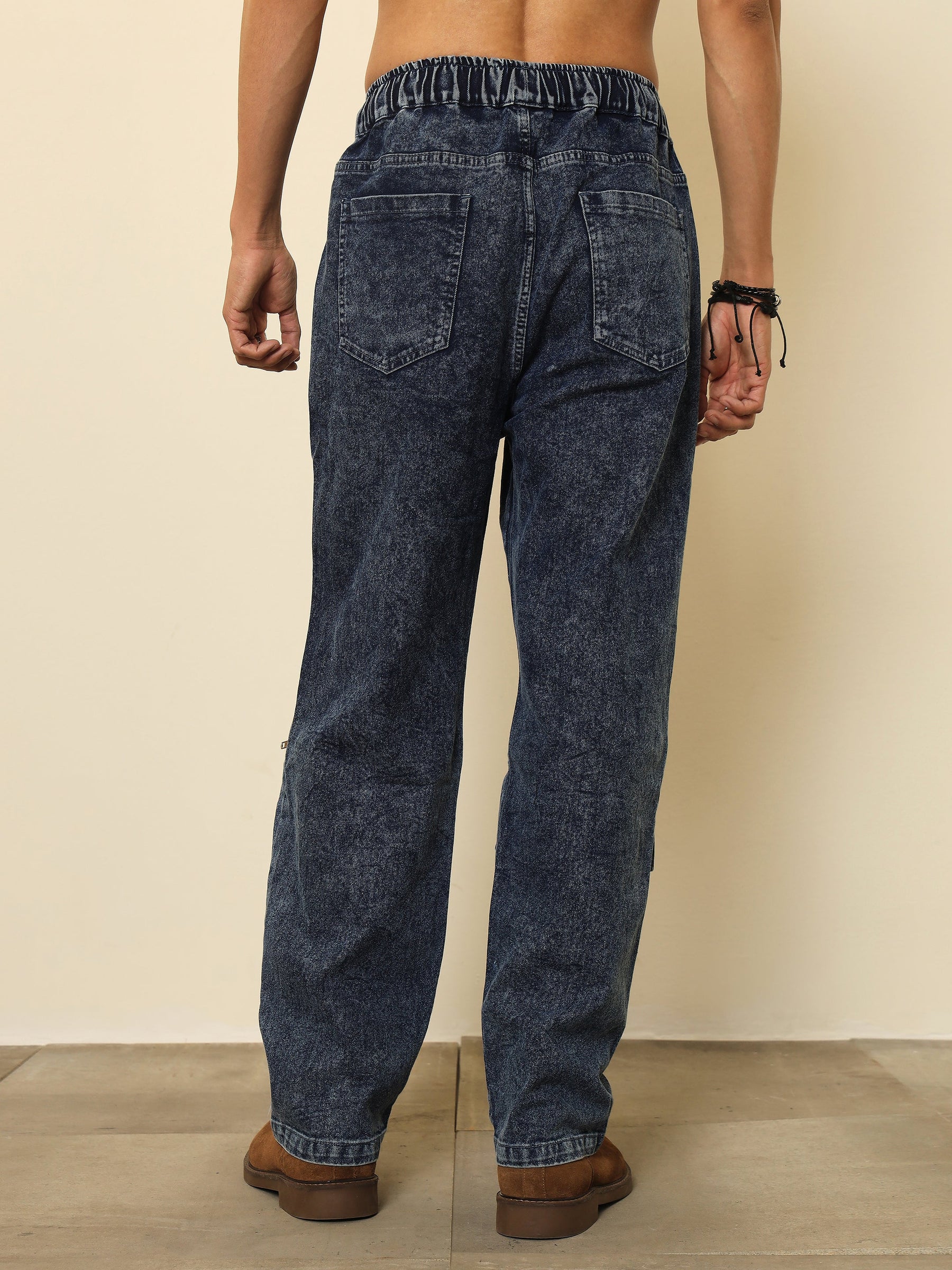 Blue Front Zipper Baggy Fit Jeans-MASCLN SASSAFRAS