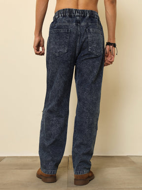 Blue Front Zipper Baggy Fit Jeans-MASCLN SASSAFRAS