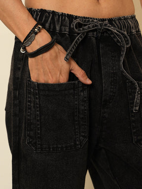 Black Front Zipper Baggy Fit Jeans-MASCLN SASSAFRAS