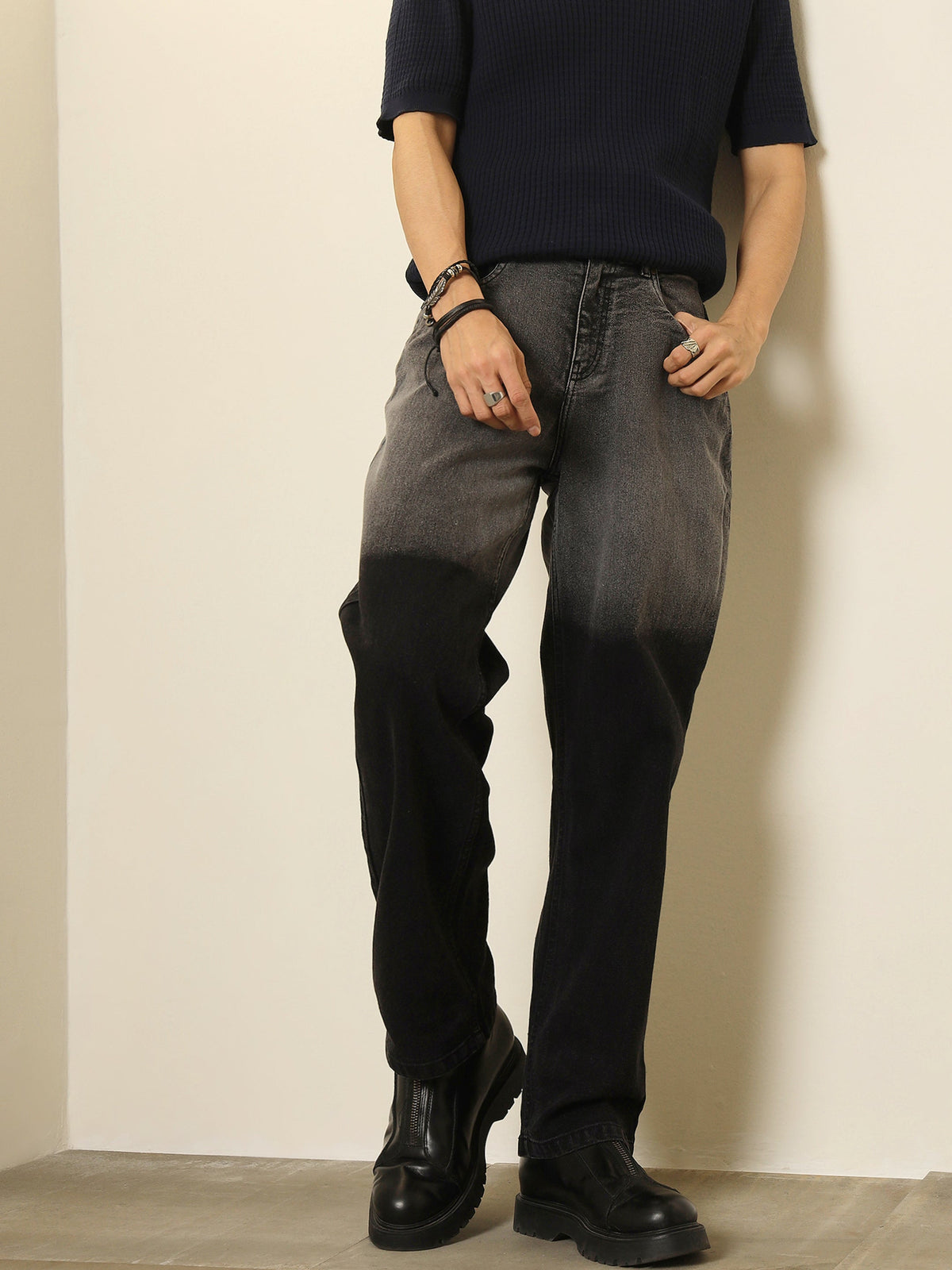 Black Ombre Relax Fit Jeans-MASCLN SASSAFRAS