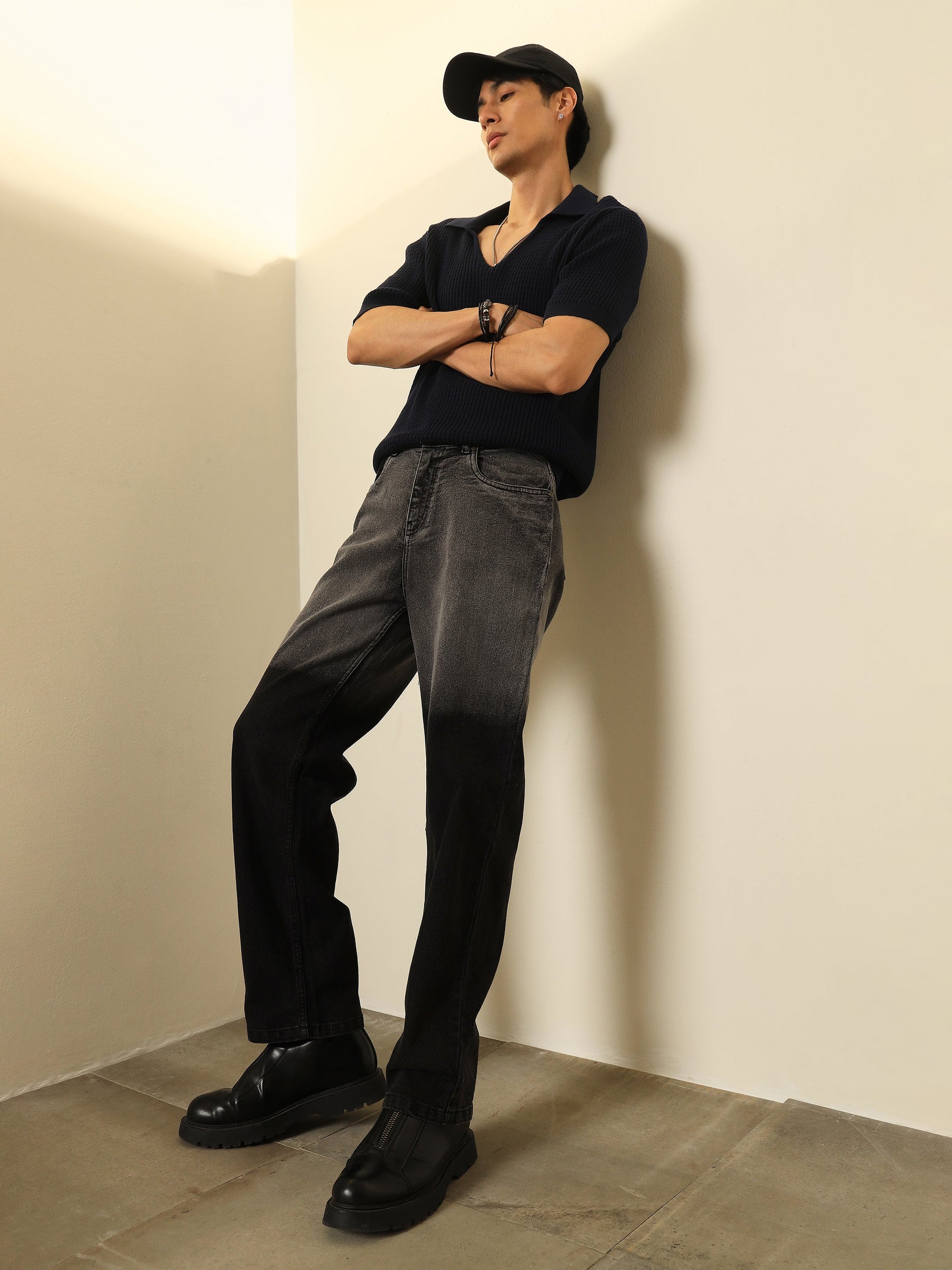 Black Ombre Relax Fit Jeans-MASCLN SASSAFRAS