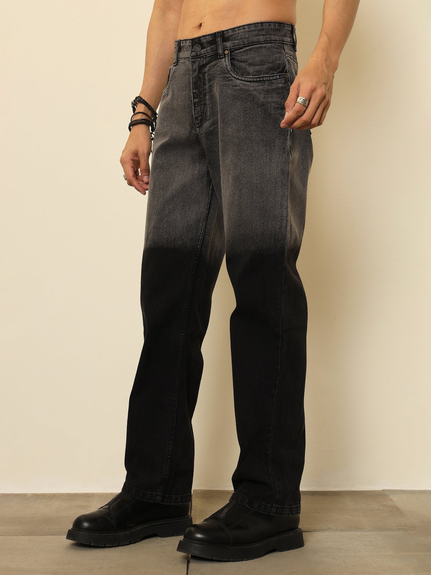 Black Ombre Relax Fit Jeans-MASCLN SASSAFRAS