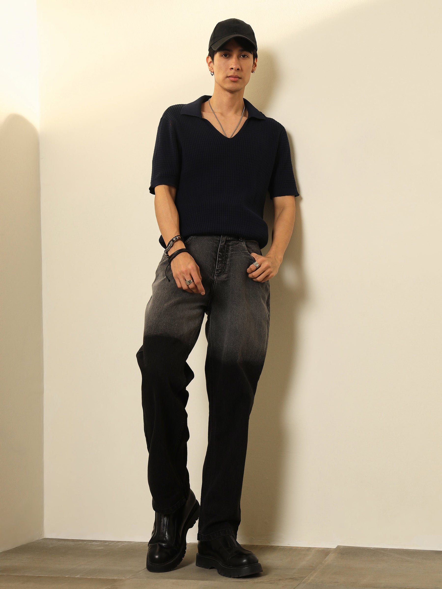Black Ombre Relax Fit Jeans-MASCLN SASSAFRAS