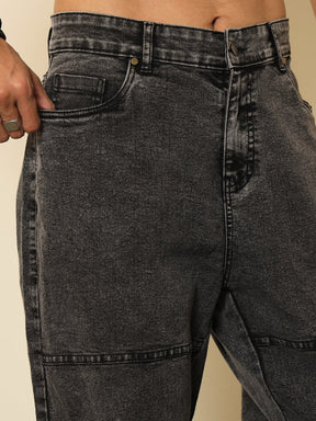 Black Washed Cargo Pocket Oversize Jeans-MASCLN SASSAFRAS