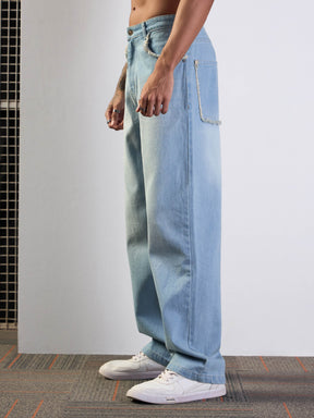 Light Blue Washed Baggy Jeans-MASCLN SASSAFRAS