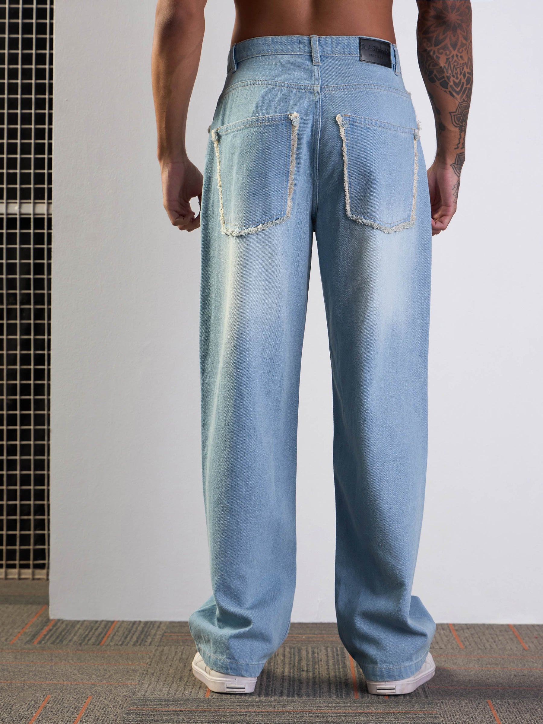 Light Blue Washed Baggy Jeans-MASCLN SASSAFRAS