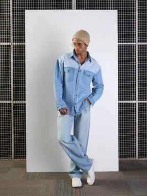 Light Blue Washed Baggy Jeans-MASCLN SASSAFRAS