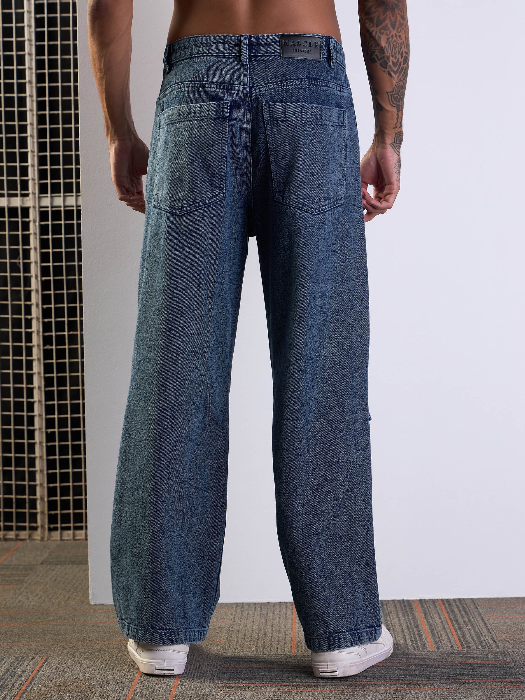 Blue Multi Pocket Baggy Jeans-MASCLN SASSAFRAS