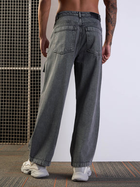 Grey Washed Multi Pocket Baggy Jeans-MASCLN SASSAFRAS