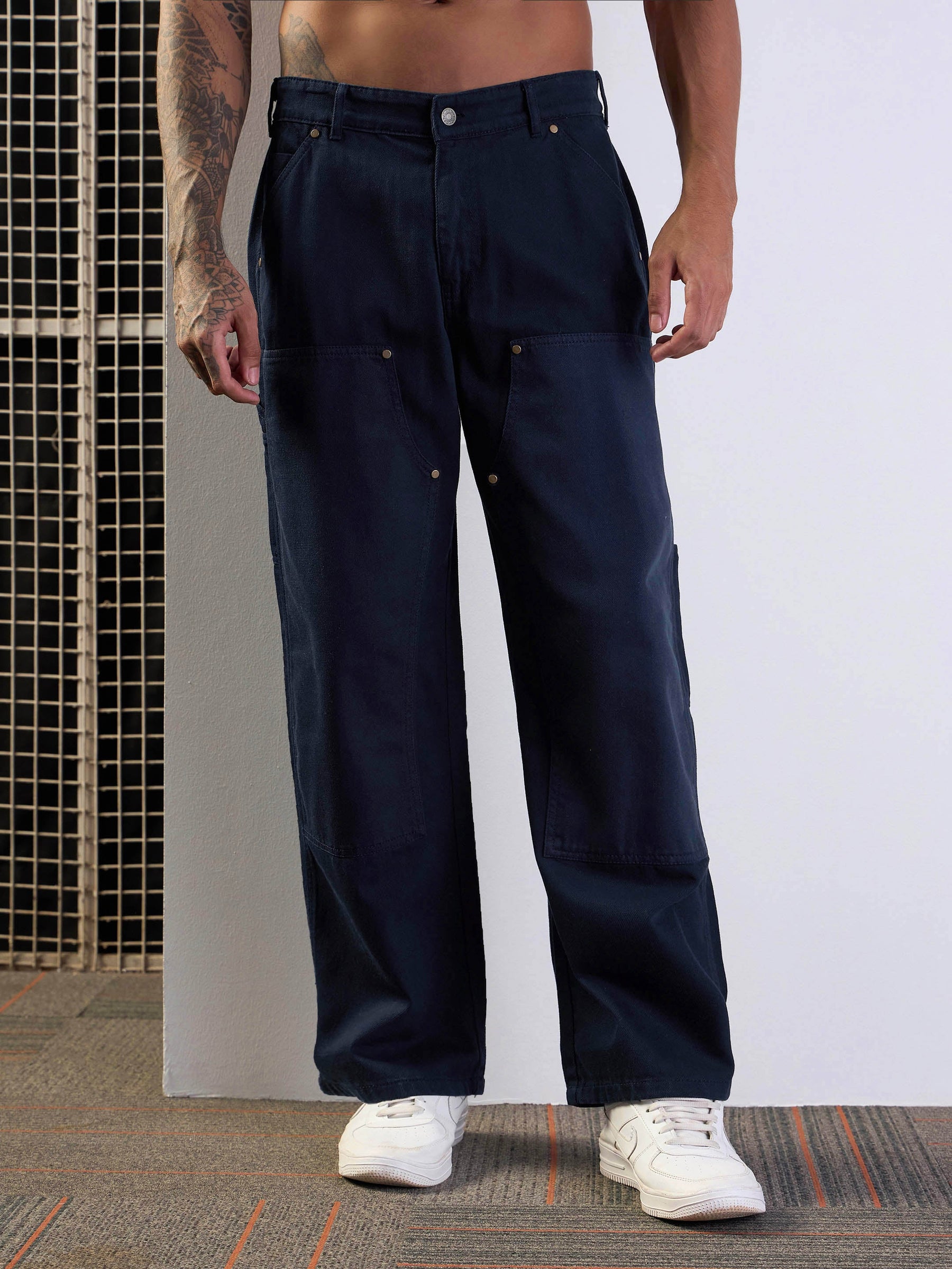 Navy Blue Relax Fit Carpenter Jeans-MASCLN SASSAFRAS