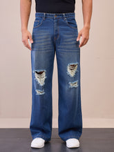 Blue Washed Front Distressed Wide Leg Jeans-MASCLN SASSAFRAS