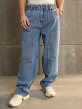 Navy Washed Wide Leg Carpenter Jeans-MASCLN SASSAFRAS