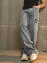 Grey Wide Leg Cargo Jeans-MASCLN SASSAFRAS