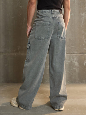 Grey Wide Leg Cargo Jeans-MASCLN SASSAFRAS