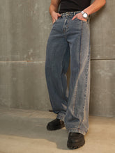 Navy Washed Front Pleated Wide Leg Jeans-MASCLN SASSAFRAS