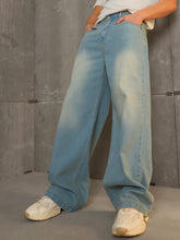 Blue Washed Basic Wide Leg Jeans-MASCLN SASSAFRAS