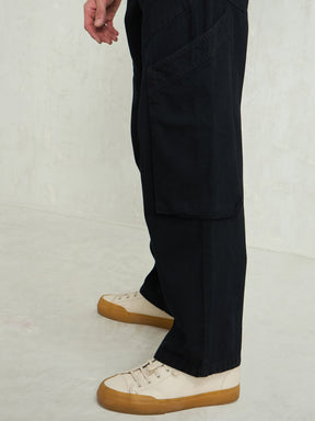 Black Big Cargo Pockets Wide Leg Jeans-MASCLN SASSAFRAS