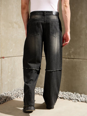 Black Washed Distressed Wide Leg Jeans-MASCLN SASSAFRAS