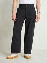 Black Twill Utility Cargo Pockets Wide Leg Pants-MASCLN SASSAFRAS
