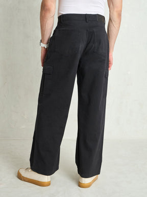 Black Twill Utility Cargo Pockets Wide Leg Pants-MASCLN SASSAFRAS