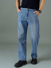 Light Blue Wash Front Belted Relax Fit Jeans-MASCLN SASSAFRAS