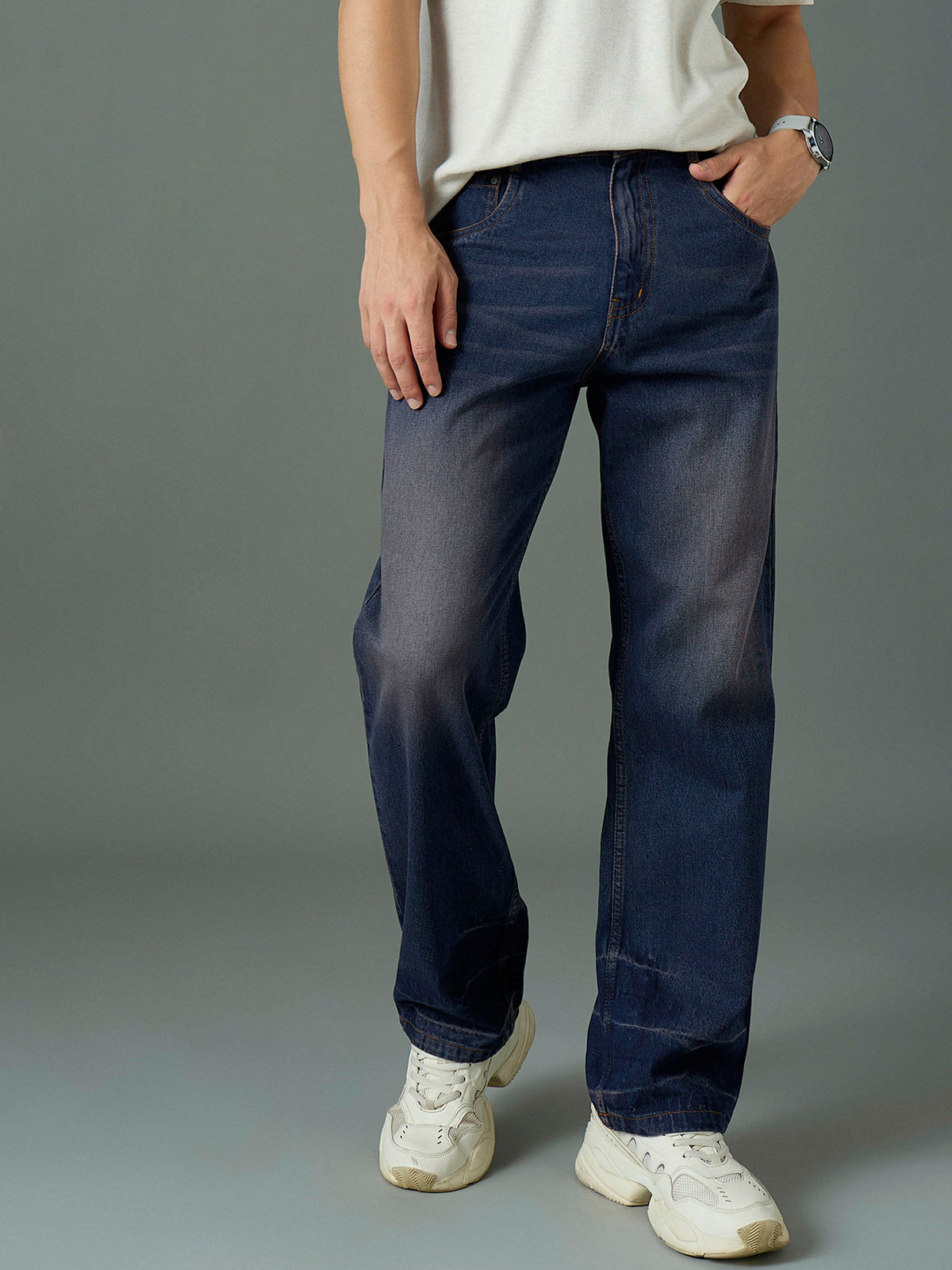 Blue Wash Relax Fit Basic Jeans-MASCLN SASSAFRAS