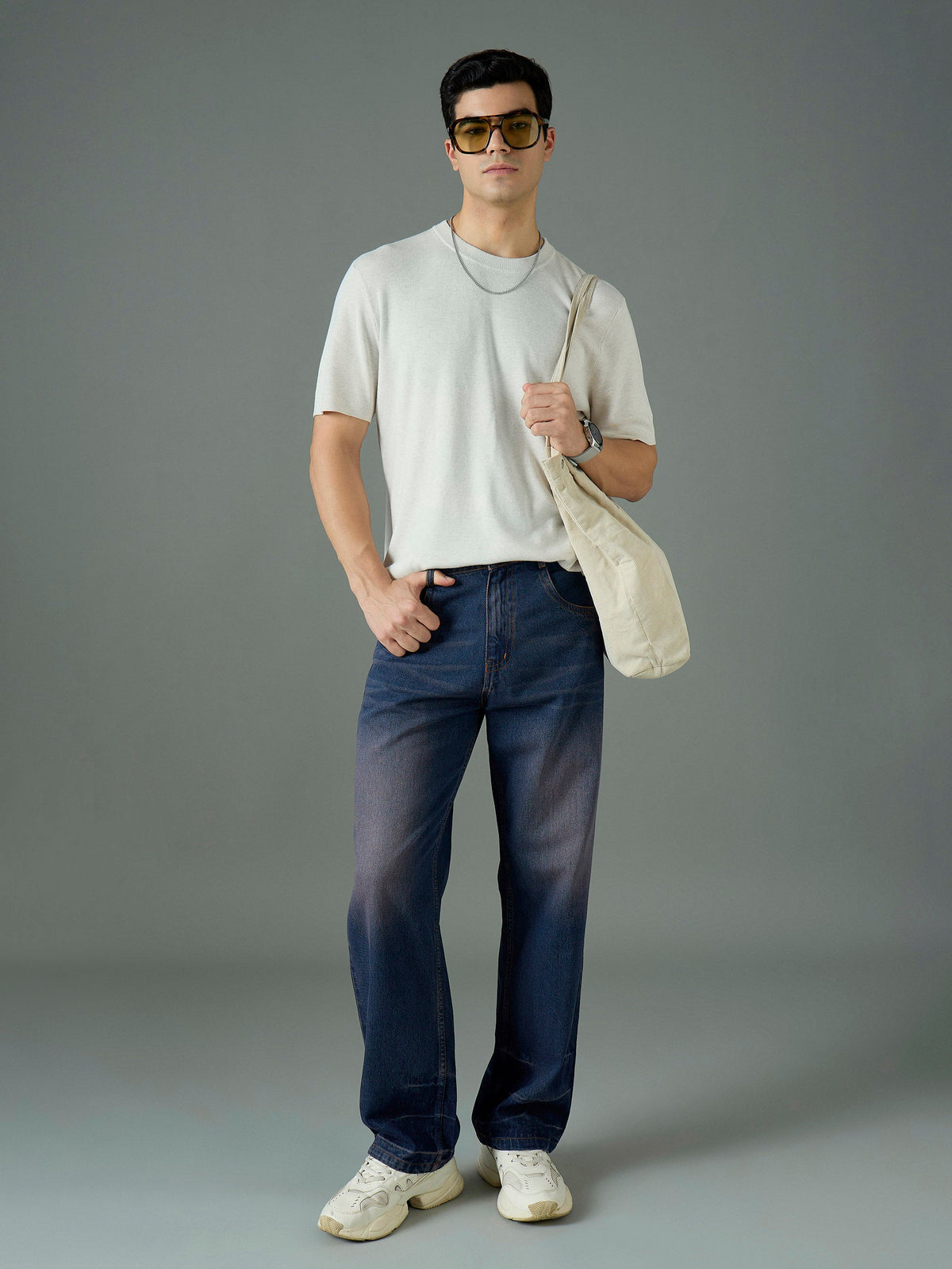 Blue Wash Relax Fit Basic Jeans-MASCLN SASSAFRAS