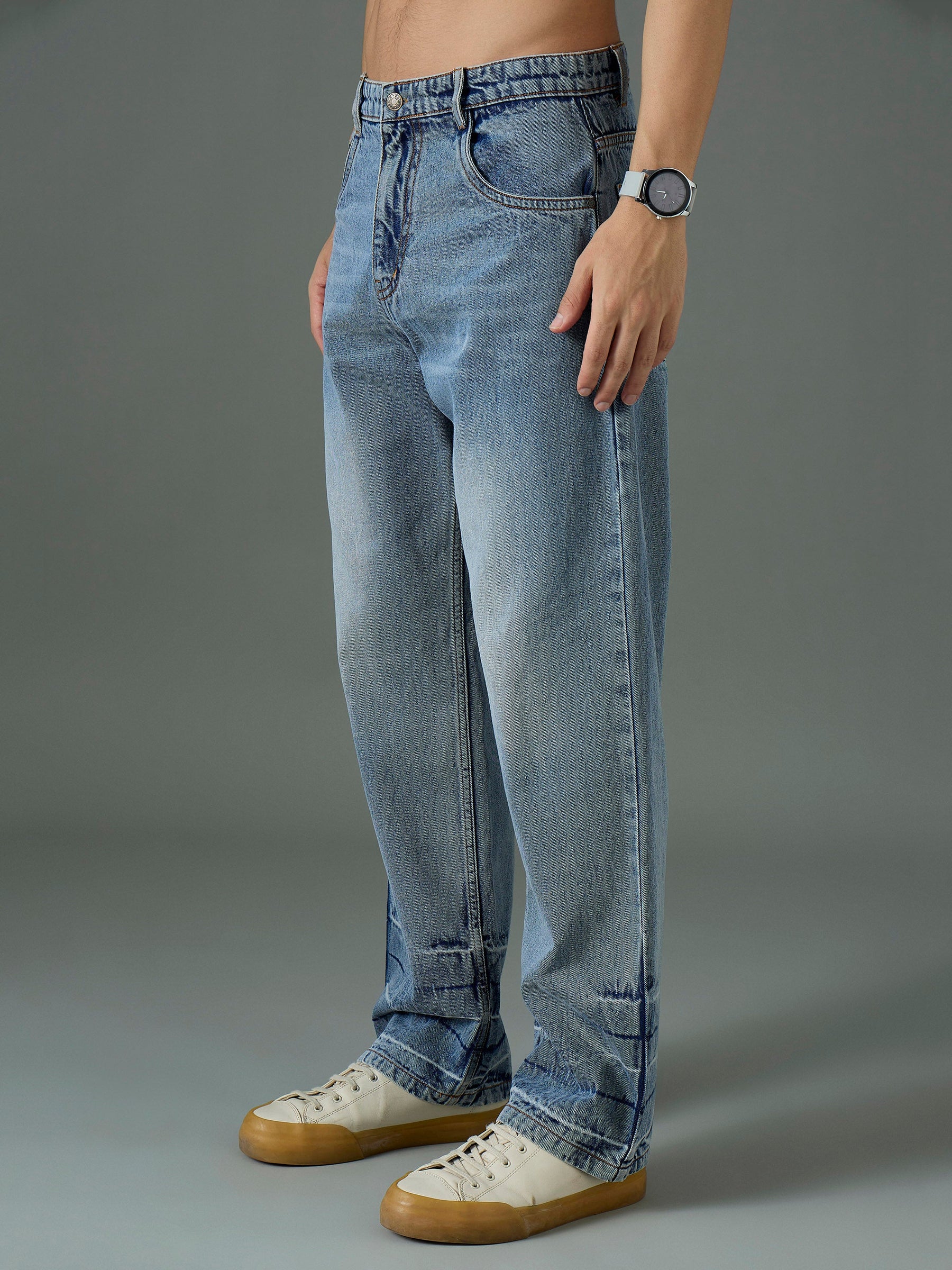 Light Blue Wash Relax Fit Basic Jeans-MASCLN SASSAFRAS