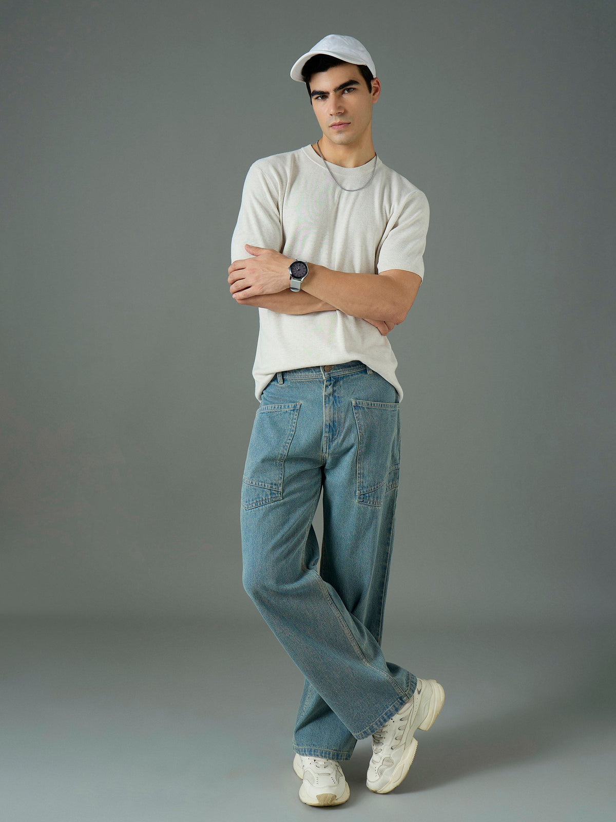 Light Blue Wash Front Pocket Relax Fit Jeans-MASCLN SASSAFRAS