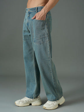 Light Blue Wash Front Pocket Relax Fit Jeans-MASCLN SASSAFRAS