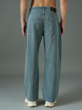 Light Blue Wash Front Pocket Relax Fit Jeans-MASCLN SASSAFRAS