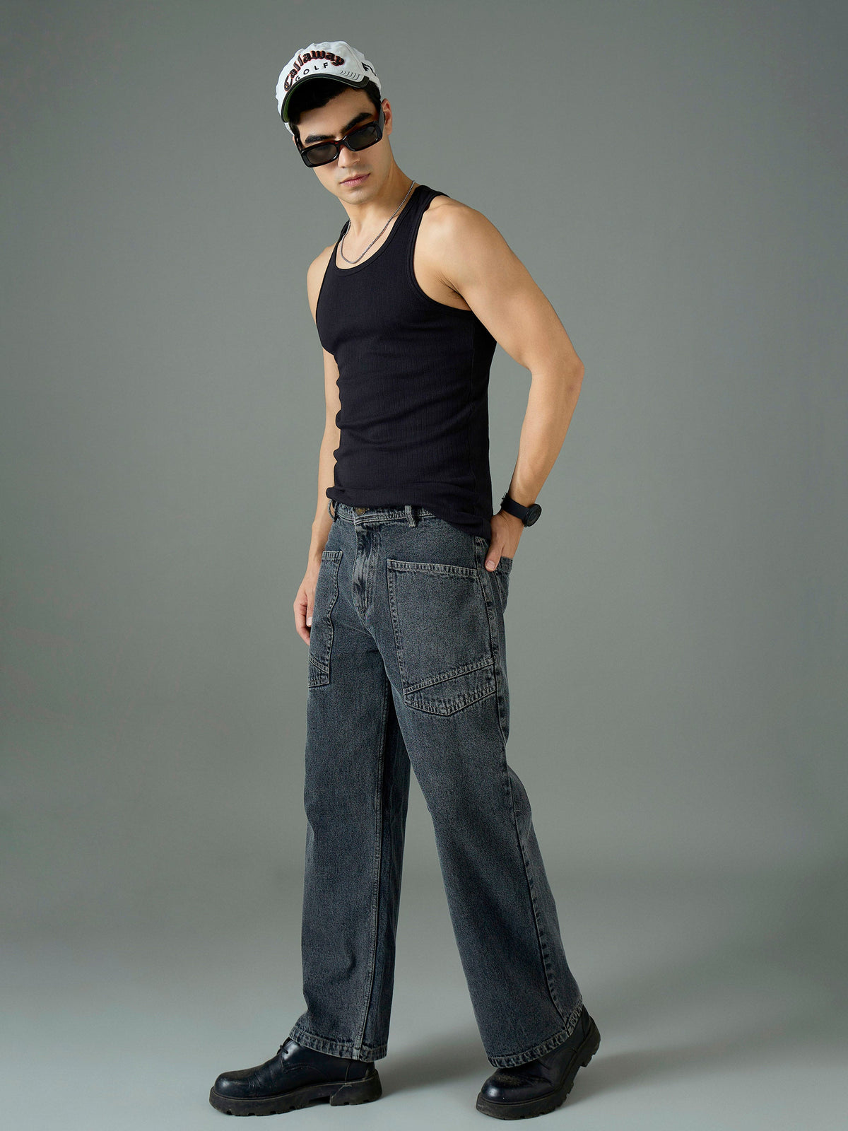 Grey Wash Front pocket Relax Fit Jeans-MASCLN SASSAFRAS