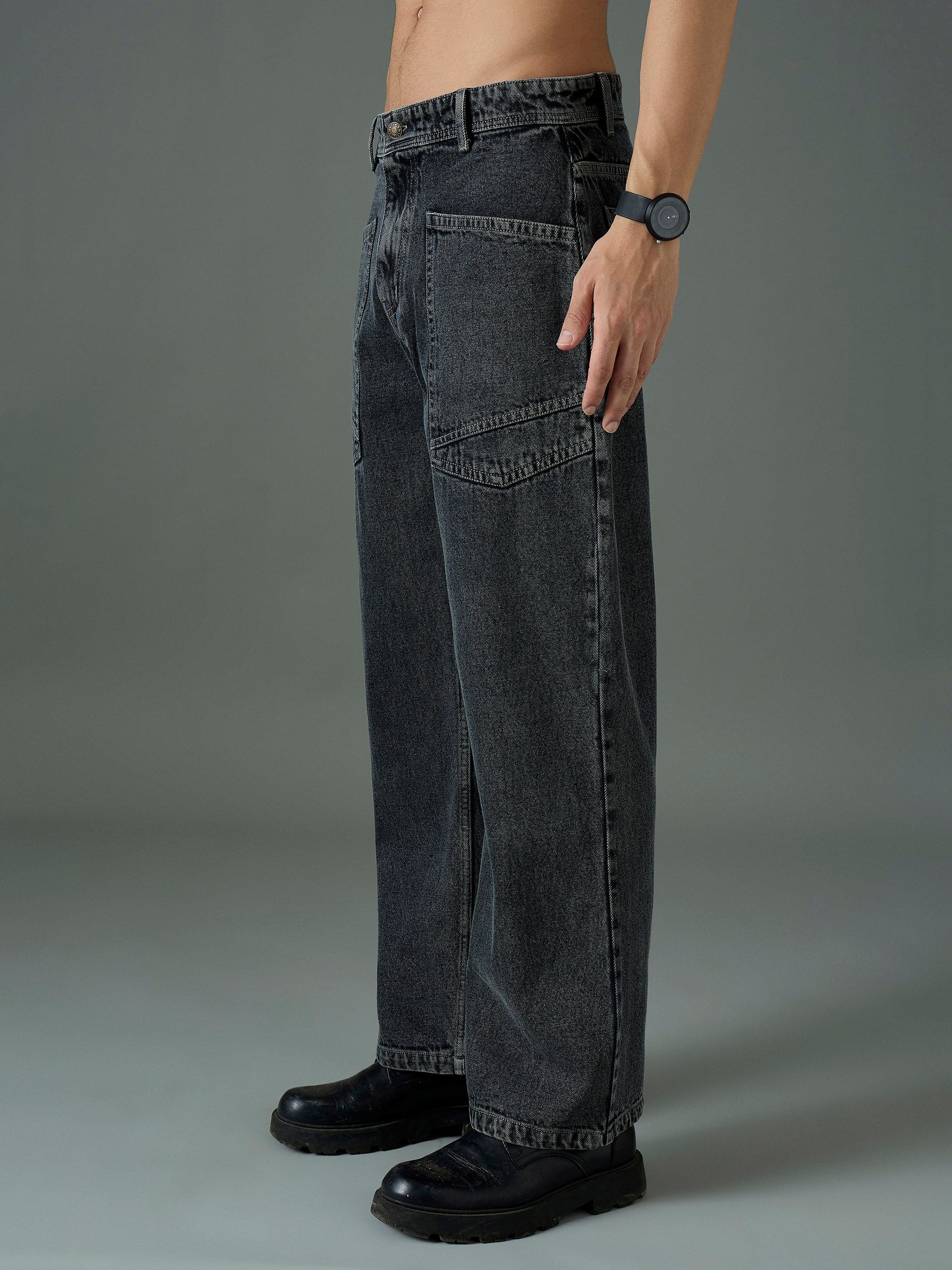 Grey Wash Front pocket Relax Fit Jeans-MASCLN SASSAFRAS