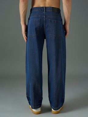 Navy Blue Front Detail Wide Leg Jeans-MASCLN SASSAFRAS