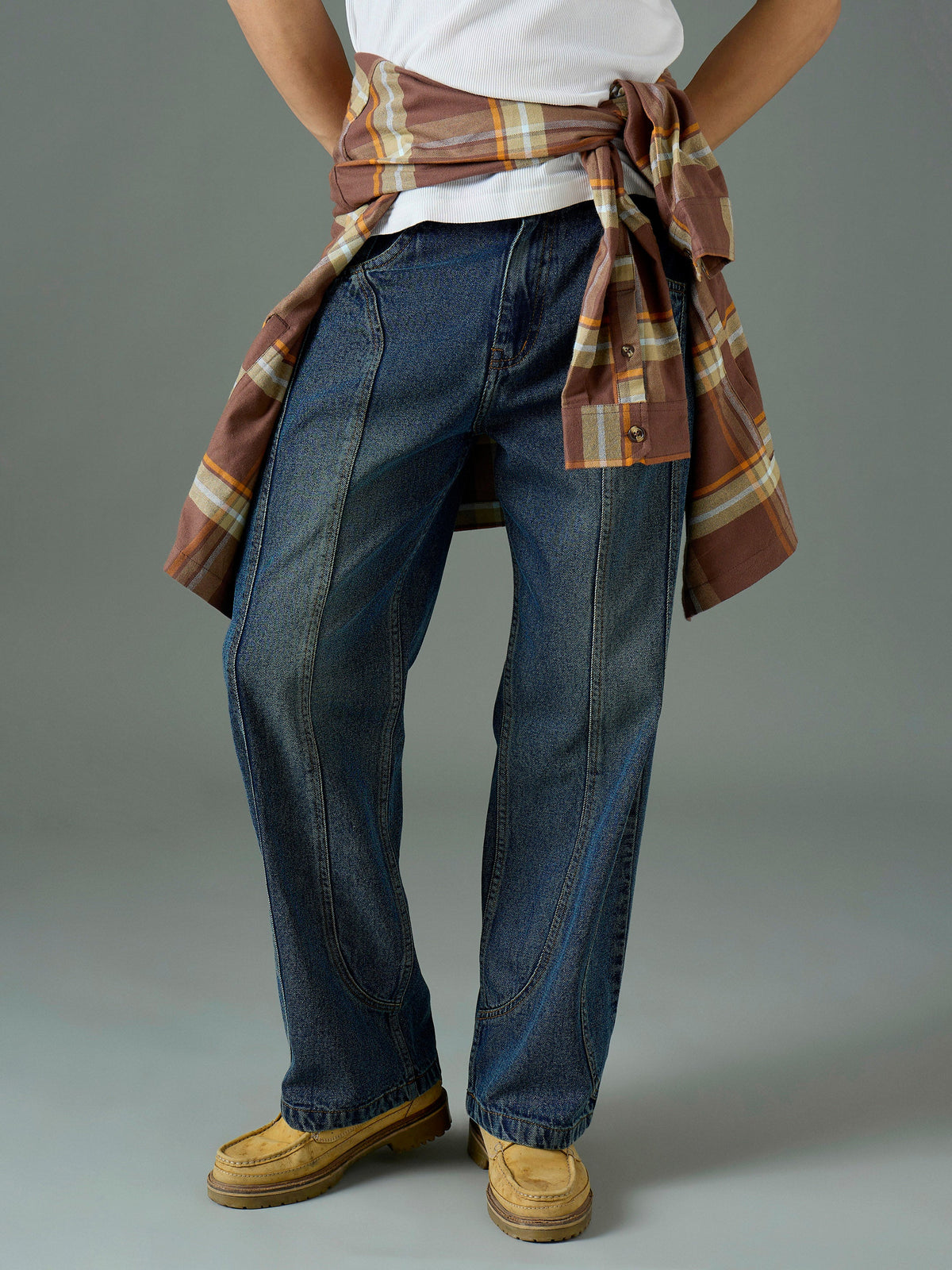 Blue Front Detail Wide Leg Jeans-MASCLN SASSAFRAS