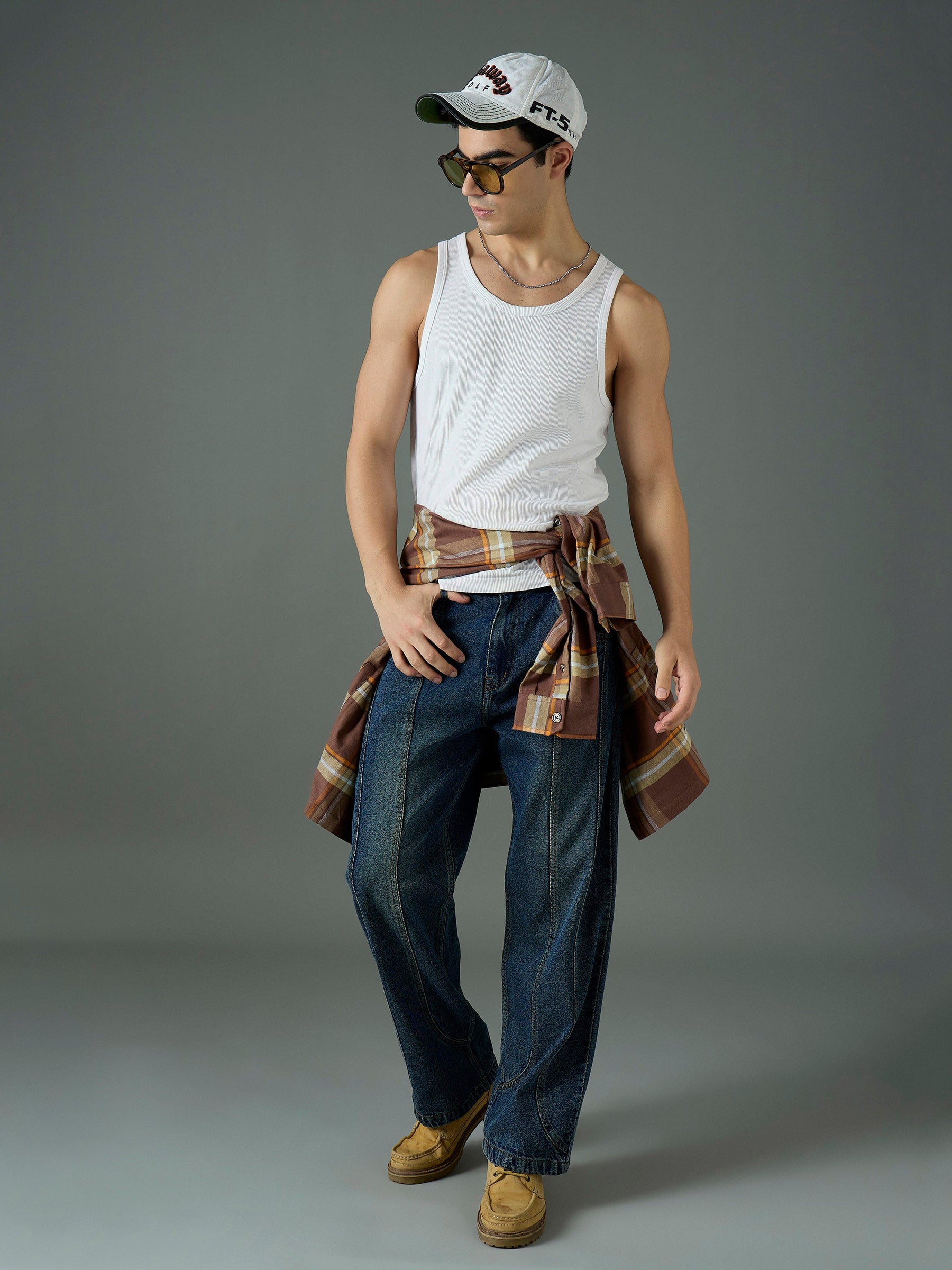 Blue Front Detail Wide Leg Jeans-MASCLN SASSAFRAS