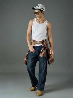 Blue Front Detail Wide Leg Jeans-MASCLN SASSAFRAS