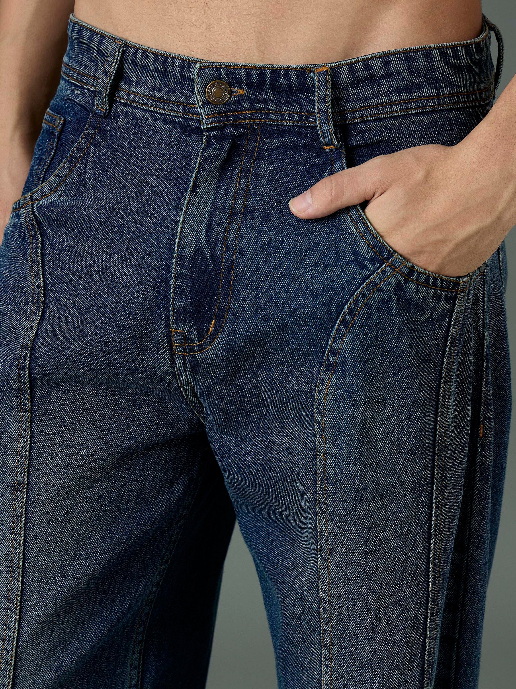 Blue Front Detail Wide Leg Jeans-MASCLN SASSAFRAS